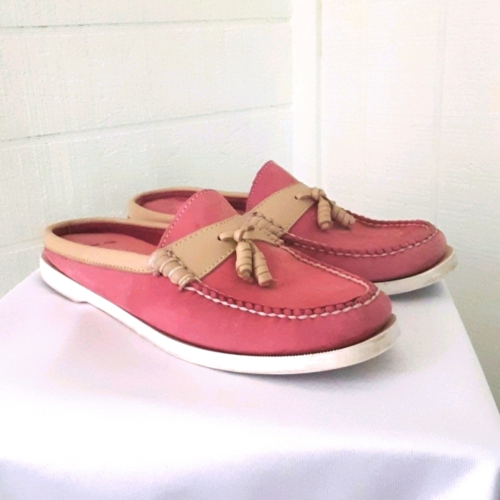 L.L. Bean Pink and Tan Flat Slip On Loafers